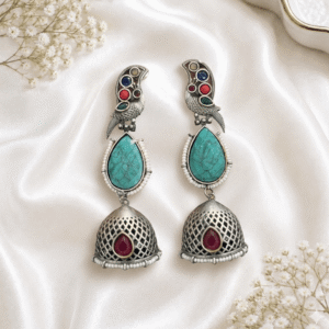 German Silver Dungler Earings with green stone