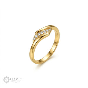 Modern gold-plated ring featuring a curved wave design with sparkling crystal accents by Classicjewellery