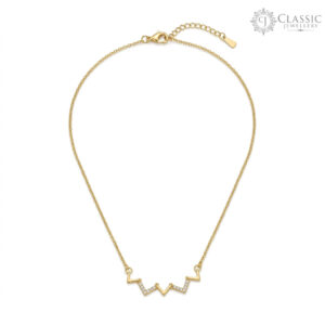 Modern gold plated zig-zag heartbeat pendant necklace with crystal accents by Classicjewellery