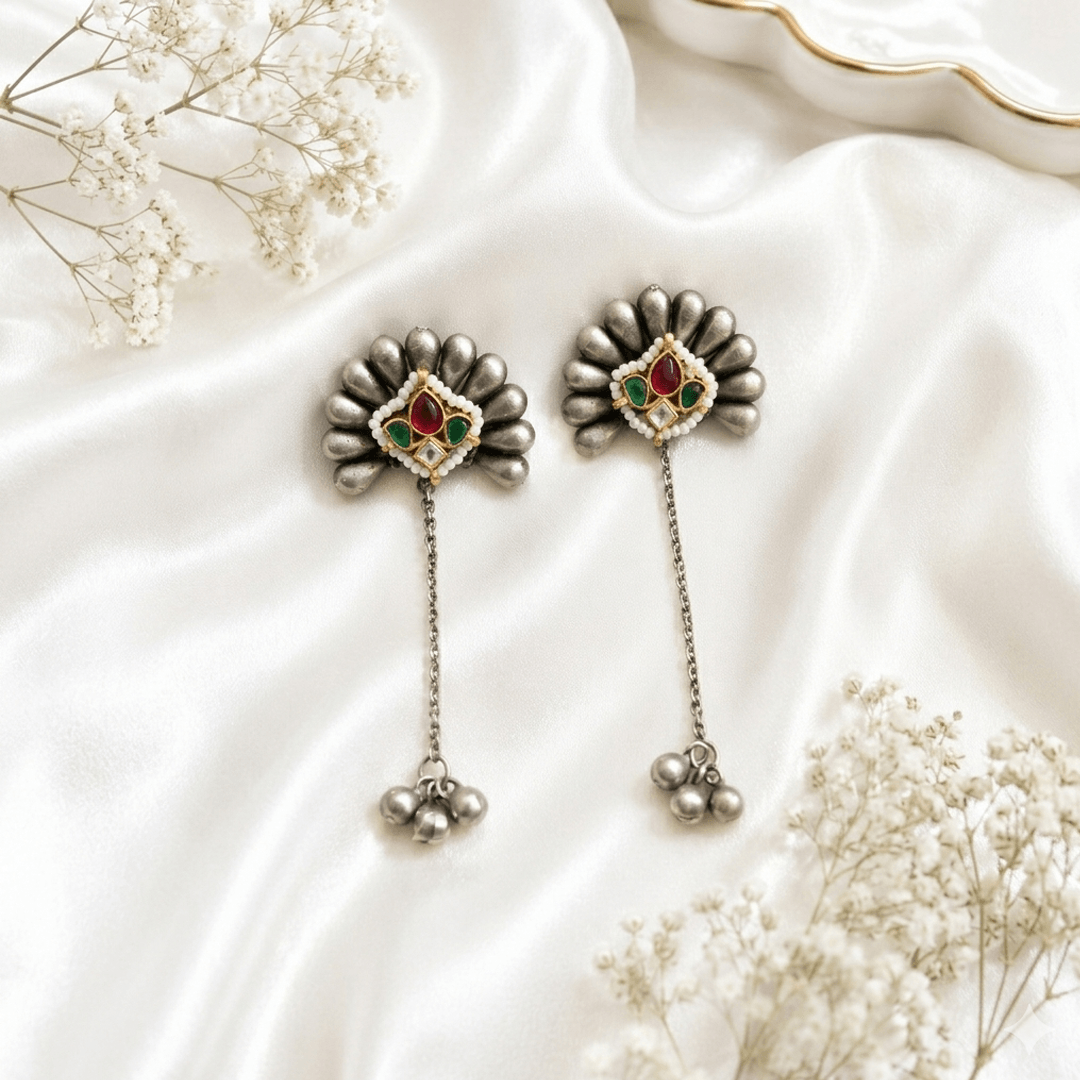 German Silver Long Chain Drop Earrings - Image 3