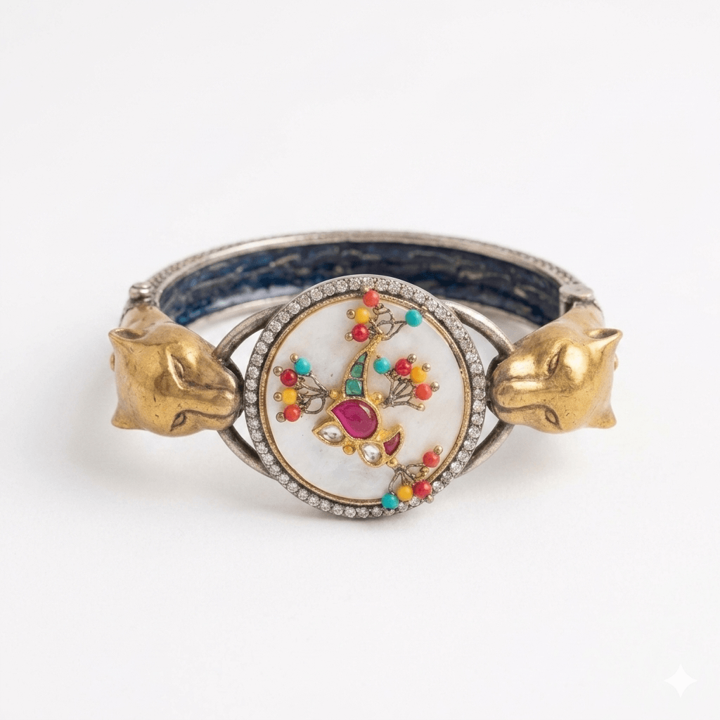 Kundan Leopard & Peacock Kada - Image 2
