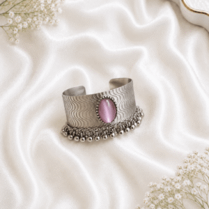 Oxidized Silver Pink Stone Kada