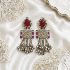 Silver Bird red Magenta Earrings