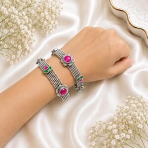 german-silver-pink-pink-stone-multi-strand-bracelet