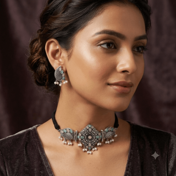 German Silver blue choker
