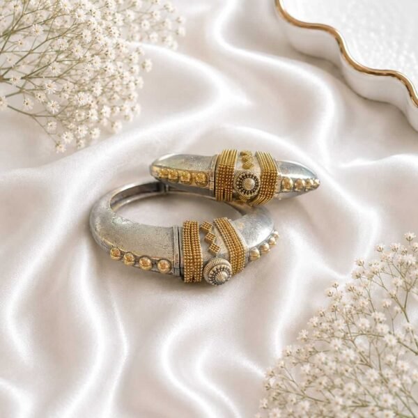 Oxidized silver and gold designer kada set
